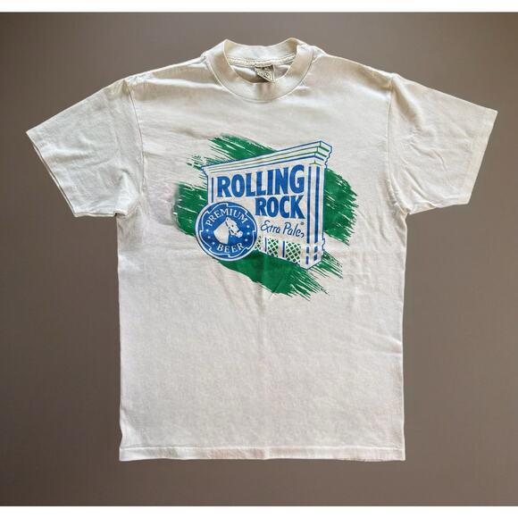 Vintage ROLLING ROCK Beer Single Stitch T-Shirt Size Large 90s Grunge Made USA - Picture 1 of 10